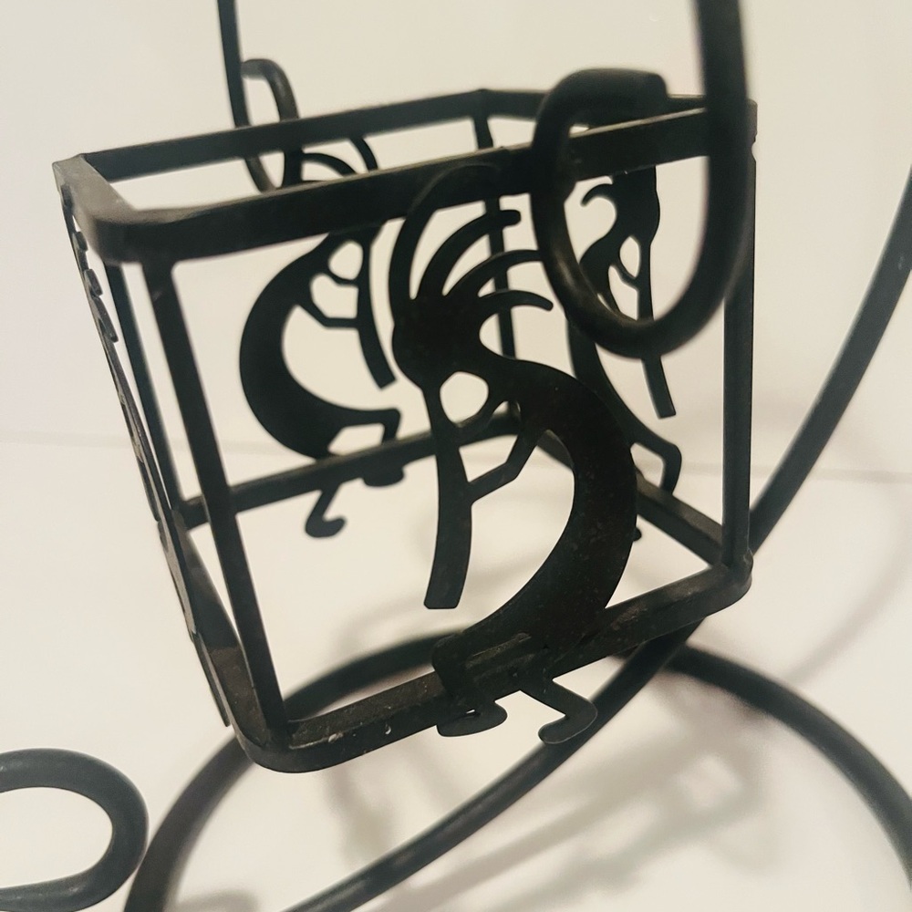 Rare Vintage 90s Black Metal Art Sculpture Candle Holder